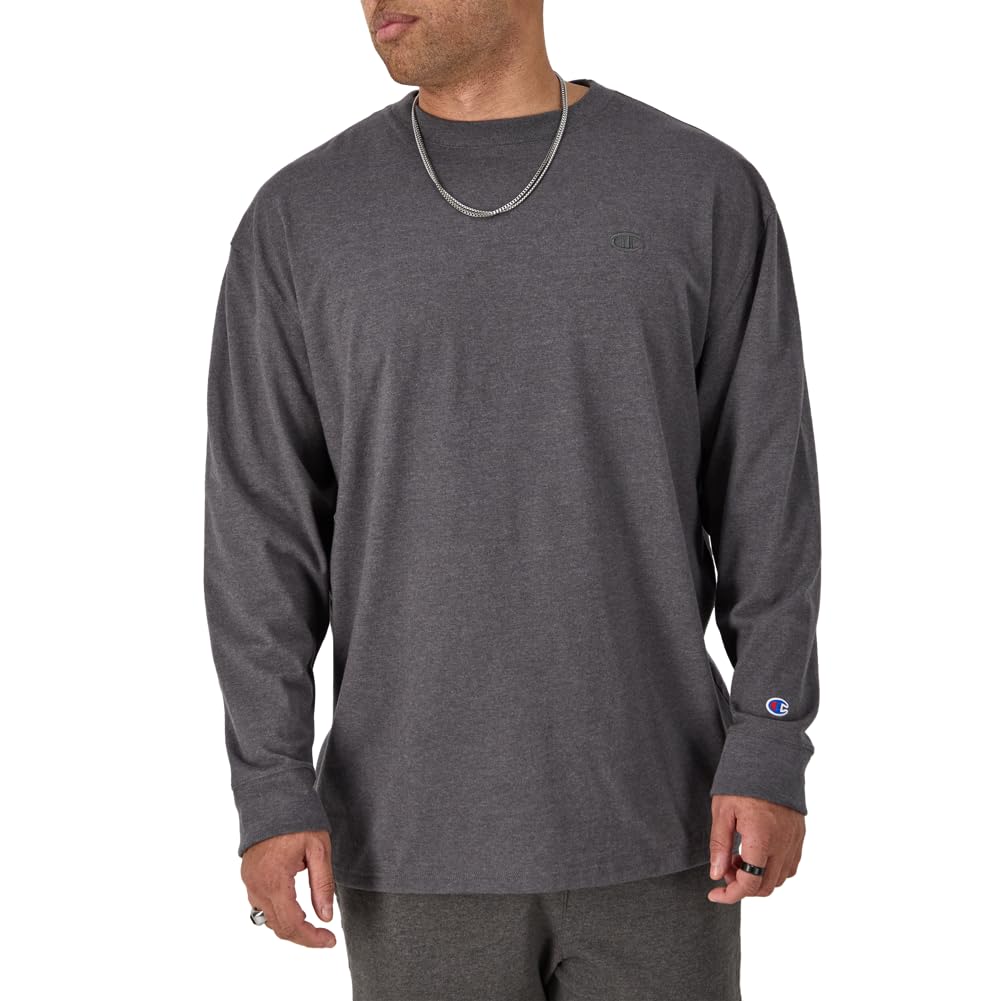 Champion Men's Classic Long Sleeve Tee Shirt, Granite Heather, XL