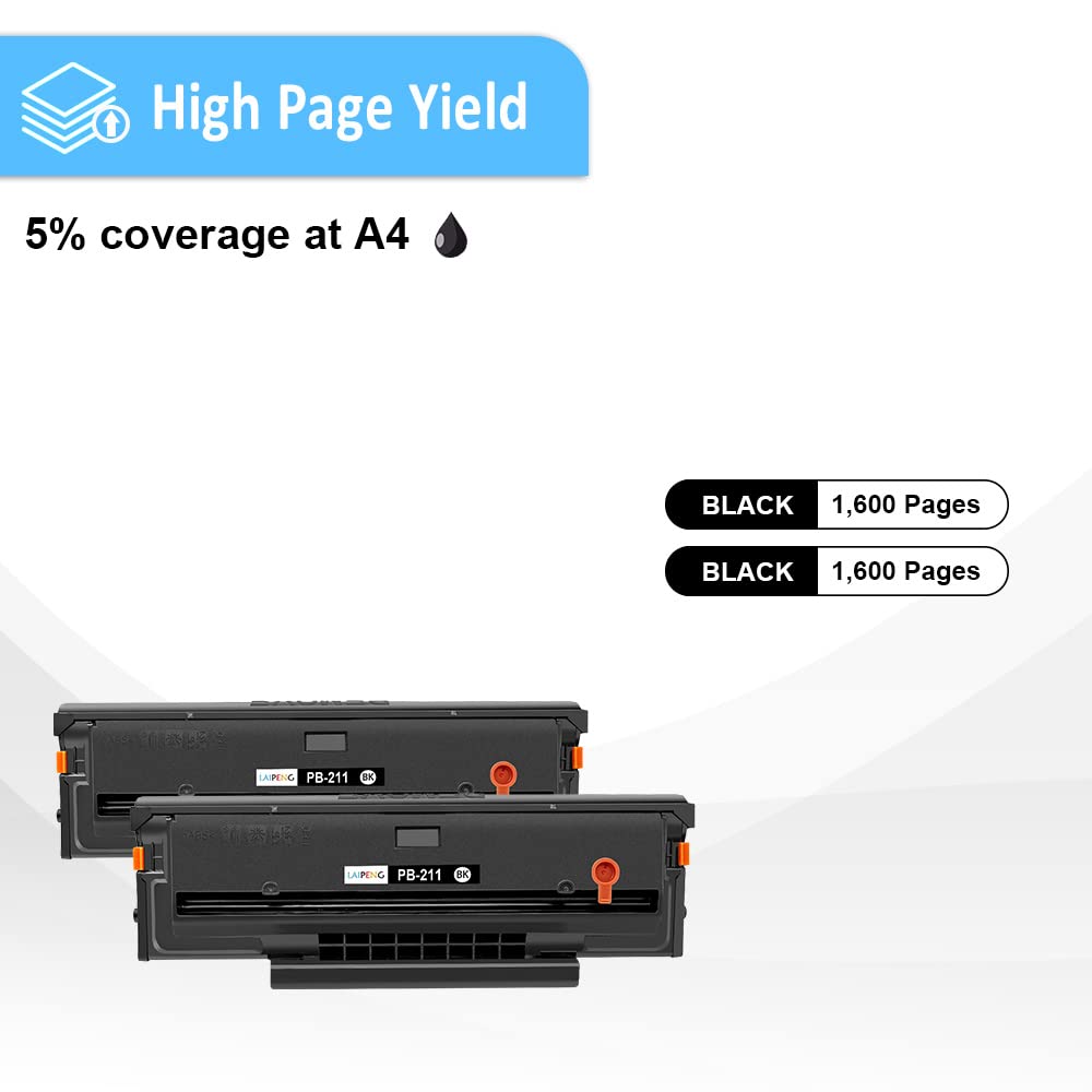 LAIPENG PB211 PB-211 PB 211 PB-211EV Compatible Toner Cartridge for P2500W P2502W P2207 M6500NW M6550NW M6600NW M6552NW M6602NW Printers Yeilds up to 1600 Pages (Black 2 Pack)