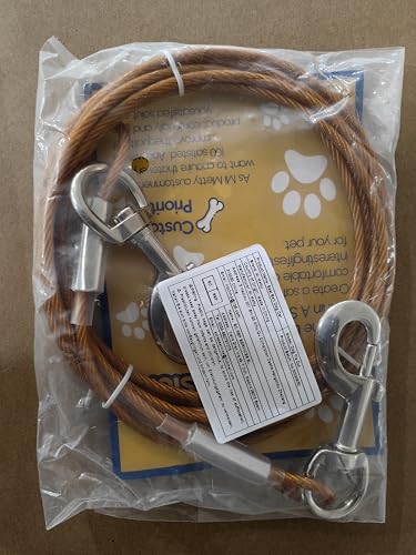 Mi Metty Tie Out Cable for Dogs, 10/20/30/50/ 100FT Dog Leads for Yard Chew Proof, Heavy Duty Dog Tie Out Cable for Large Dogs Up to 120lbs (Orange, 125Ibs 100ft)