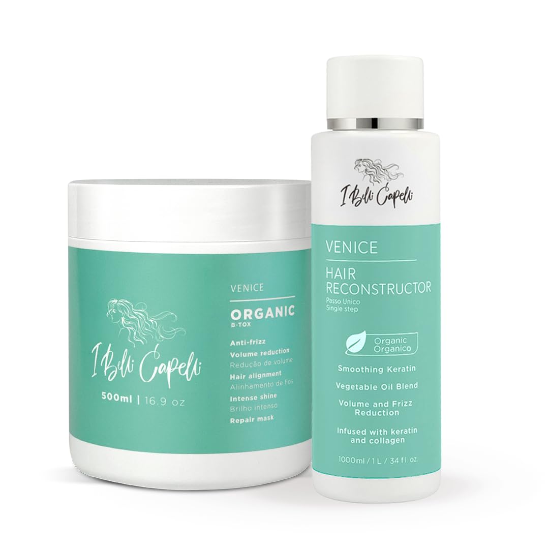 I Belli Capelli Venice Keratin Hair Treatment Straightening Set - 1 Step Application Formaldehyde Free- Keratina Para Alisar El Pelo Sin Formol & Organic B-tox Capilar Para El Cabello (2 Pack)