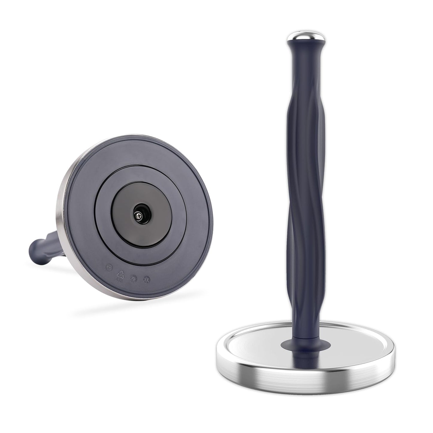 KITCHENDAO One-Handed Countertop Paper Towel Holder, Rotation Freestanding Kitchen Paper Holder Stand, Stainless Steel Paper Roll Holder with Weighted Base High-Adhesion Pad Sticker