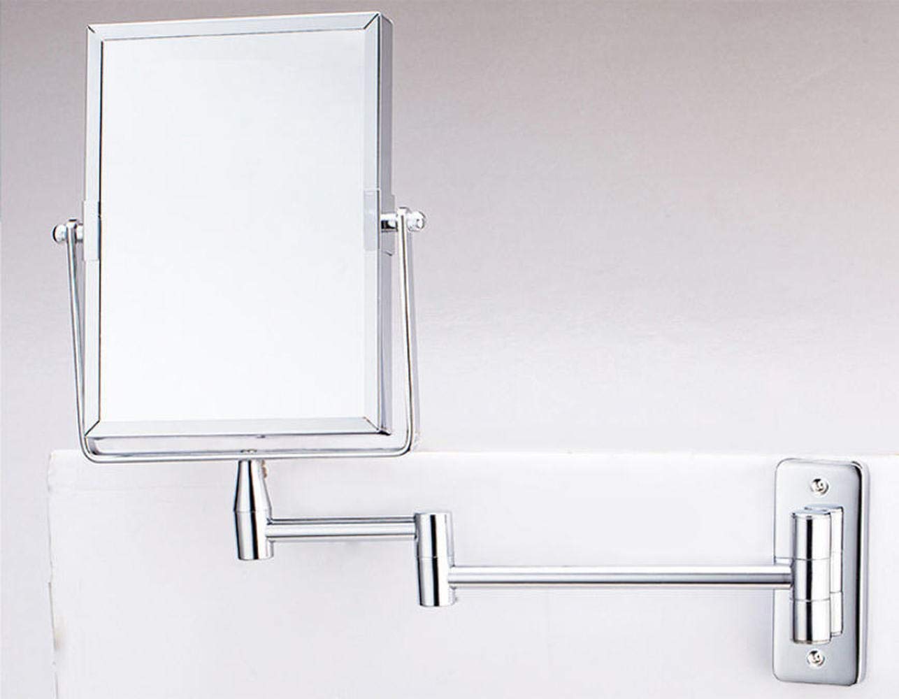 KANG// Bathroom Wall Mirror, Folding Space Aluminum Alloy Telescopic Mirror, Double Sided Shaving Mirror with 3X Magnifier, 39 x 34 cm, Wall Mount, Modern Style