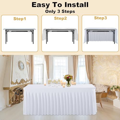 5 Pack White Spandex Fitted TableClothes for 6 Foot Rectangle Tables, Stretchy Long White Table Cloth Rectangle Tablecloth 6ft Fitted Table Cover Skirt for Weddings Birthday Party Banquet Baby Shower