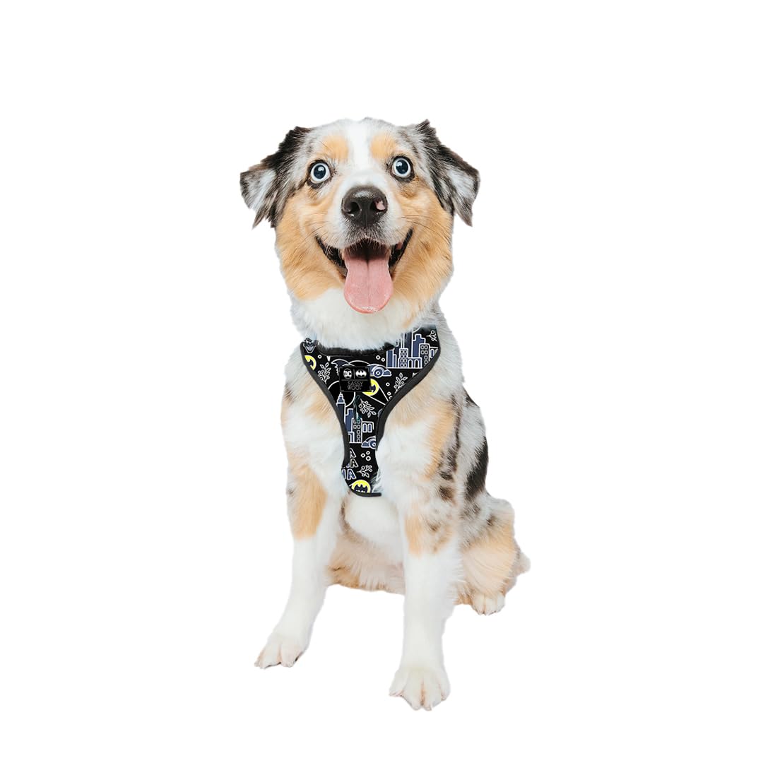 Sassy Woof Dog Adjustable Harness - Batman™ - M, Breathable Mesh, No Pull Design with Two D-Rings, Perfect for Medium Dogs