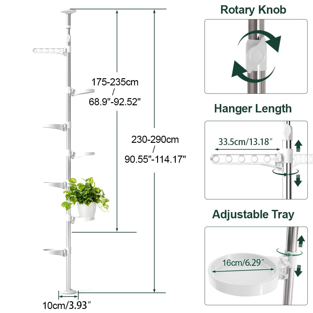 Hershii 7-Layer Tension Pole Plant Stand Indoor Decorative Metal Flower Pot Holder Display Rack Floor to Ceiling Adjustable Hanging Corner Shelf Space Saver - Ivory