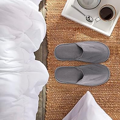 12 Pairs Disposable Slippers, Non-slip Guests Soft Polar Fleece SPA Slippers, Washable Reusable Slipper for Hotel Home Travel Indoor (Khaki, Grey)