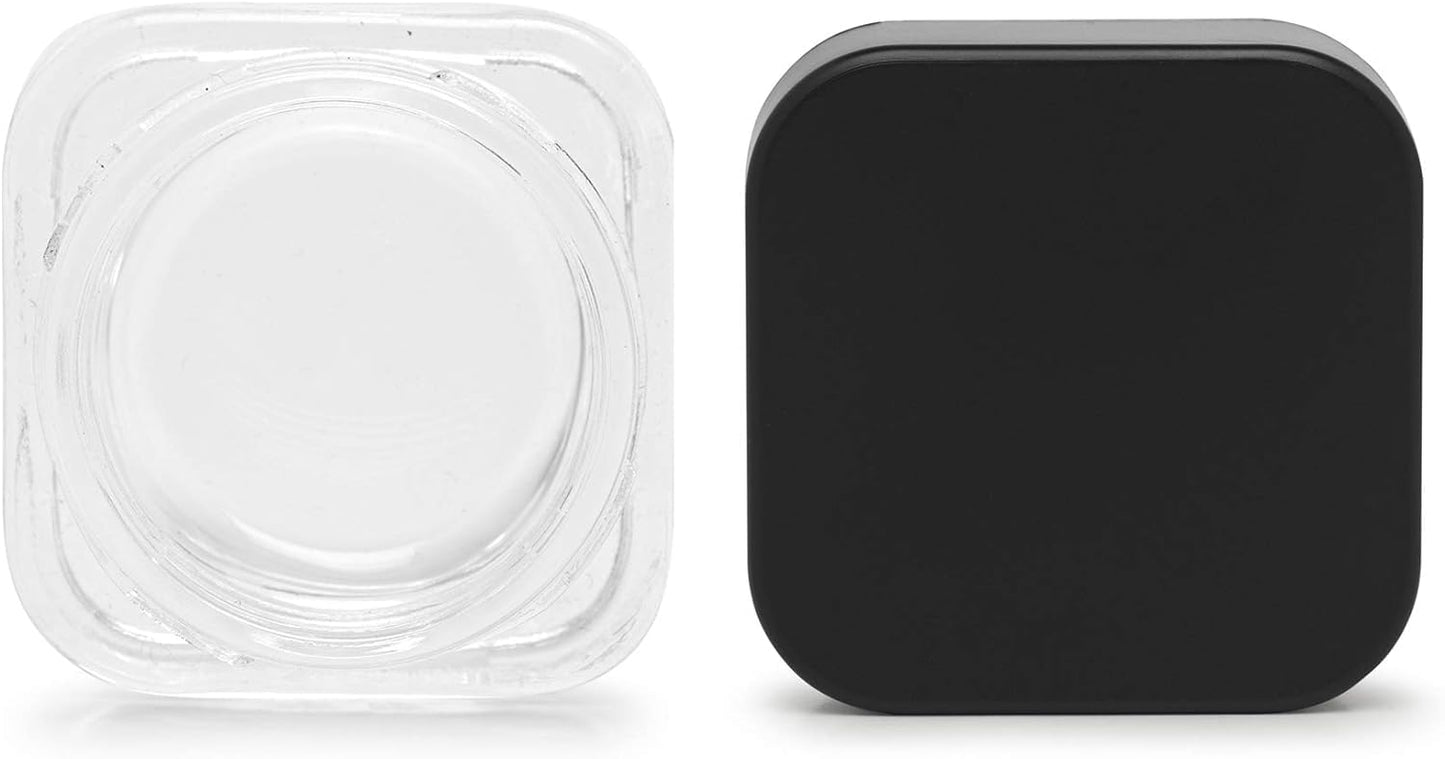 5ml Cube Glass Shoulderless Screw Top Jars w/ Child Resistant Lid | Containers for Essential Oils, Concentrates, Lip Balm, Makeup or Cosmetics | 100pc (Clear Glass, Black Lid)