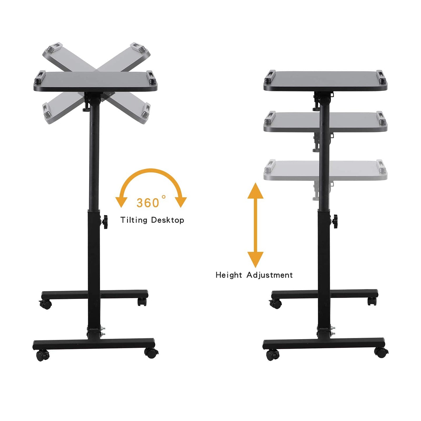 Furist Wheel Rolling Tray Height Adjustable Over Bedside Desk Tilting Sit-Stand Laptop Desk Cart Stand Tilt Table for Hospital&Home Use(Black)