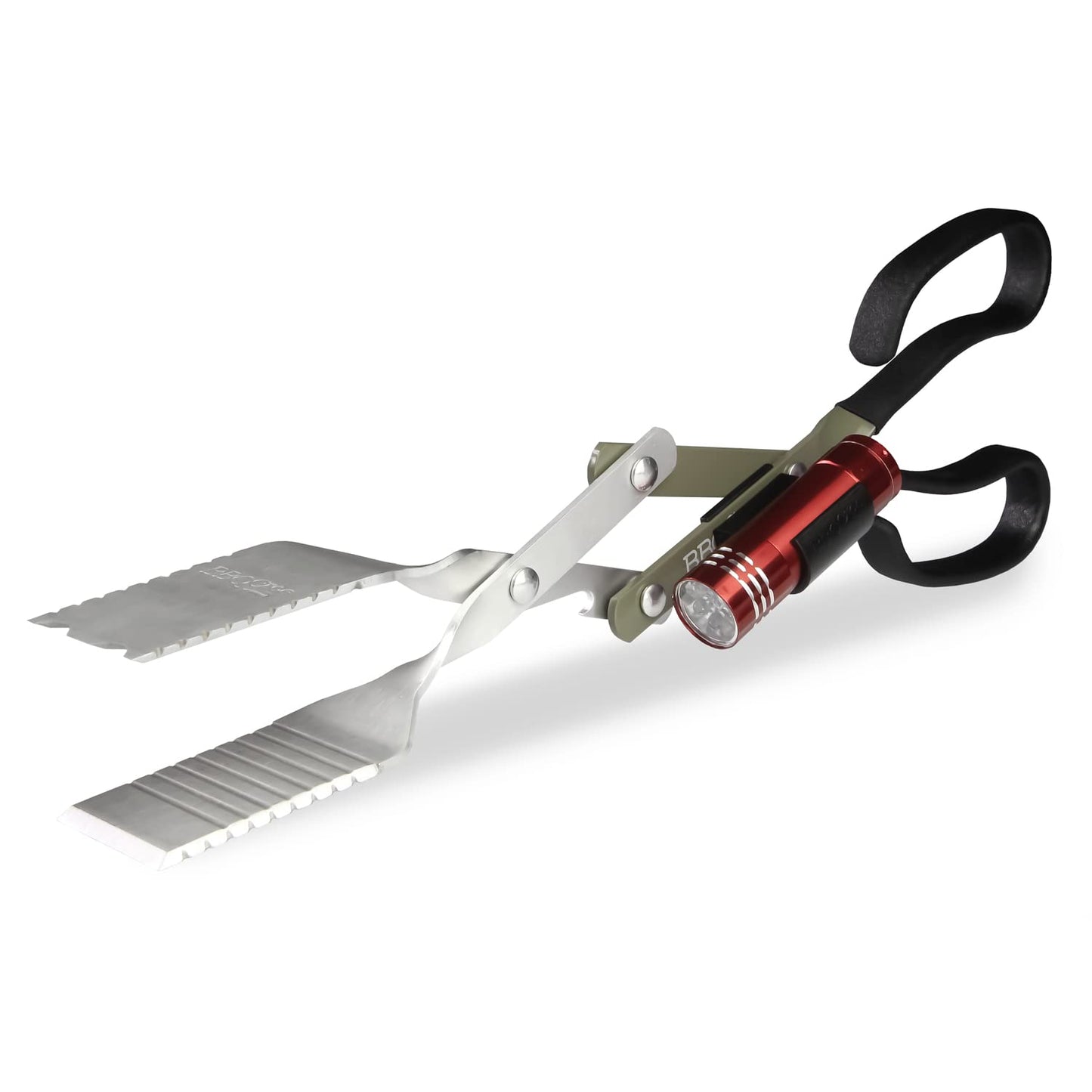 BBQ Croc 3-in-1 Barbecue Tool Pack - 15-inch & 18-inch with Light - Extra Light Tongs, Spatula and Grill Scraper (18 inch + 15 inch with Flashlight)