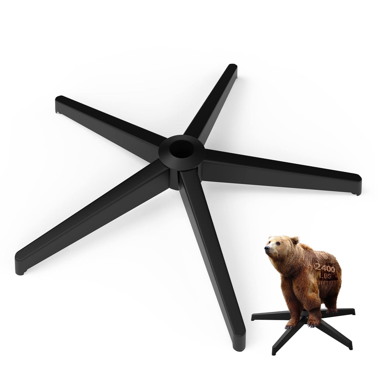 Mastery MART 28" Heavy Duty Office Chair Base Replacement Parts, 2400 Lbs, Desk Chair Reinforced Metal Leg with Universal Gas Cylinder Hole and Casters Sockets, Matte Black