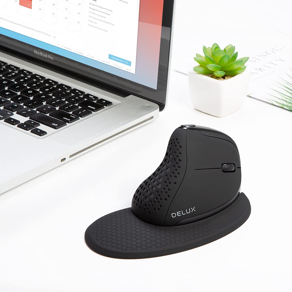 DELUX Seeker Wireless Ergonomic Vertical Mouse with OLED Screen and Thumb Wheel, Rechargeable, Removable Palm Rest, 7200DPI, 7 Programmable Buttons, RGB Light, Exchangeable Back Cover (M618XSD-Black)