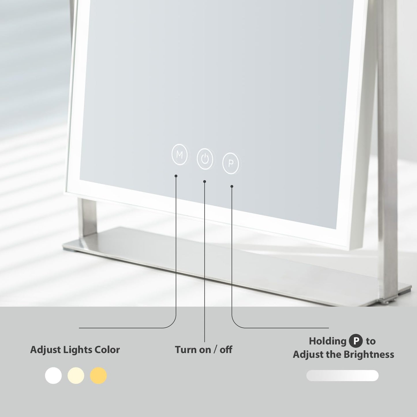 14 Inch Rechargeable Lighted Makeup Mirror, Vanity Mirror with 104 LED Lights, Rectangular Desk Mirror with Light, Metal Table Mirror with Stand, 3000mAh Battery