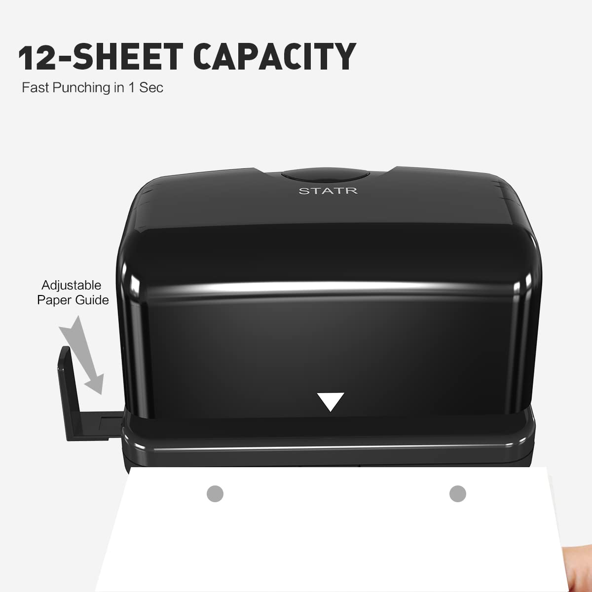 Electric 2 Hole Punch,VEYETTE Black Hole Punch,Punches Up to of 12-15 Sheets Paper, AC or Battery