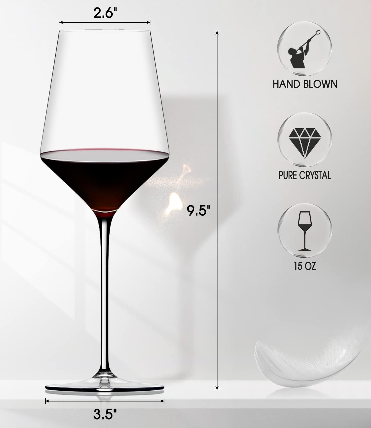 Red Wine Glasses Set of 6, Premium Crystal Wine Glasses Hand Blown, 15 oz,Thin Rim,Long Stem,Perfect for Red or White,Daily Use,Unique Wedding Anniversary or Birthday Gift