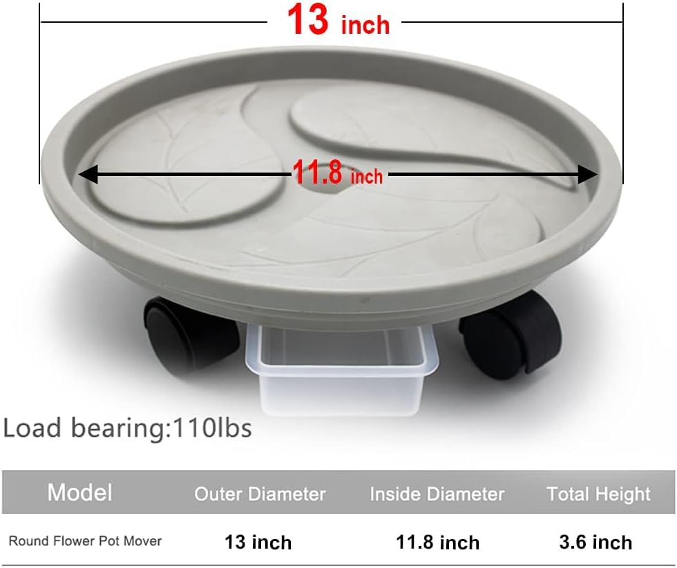 Beipoo 3 Packs 11.8 inch Plant Caddy with Water Container and 4 Wheels, Round Flower Pot Mover, Garden Rolling Planter Dolly on Wheels,Plant Stand Pallet for Heavy Planter, Loading Capacity 110 Lbs