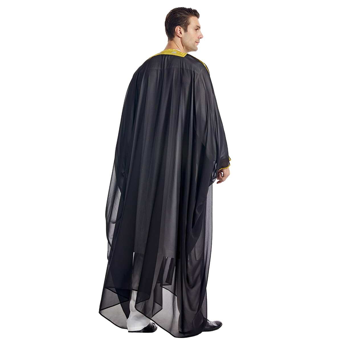 FYMNSI Men's Robe Muslim Clothes Kimono Loose Abaya Dresses Long Sleeve Embroidered Chiffon Kaftan Casual Formal Dubai Thobe, Black, Large