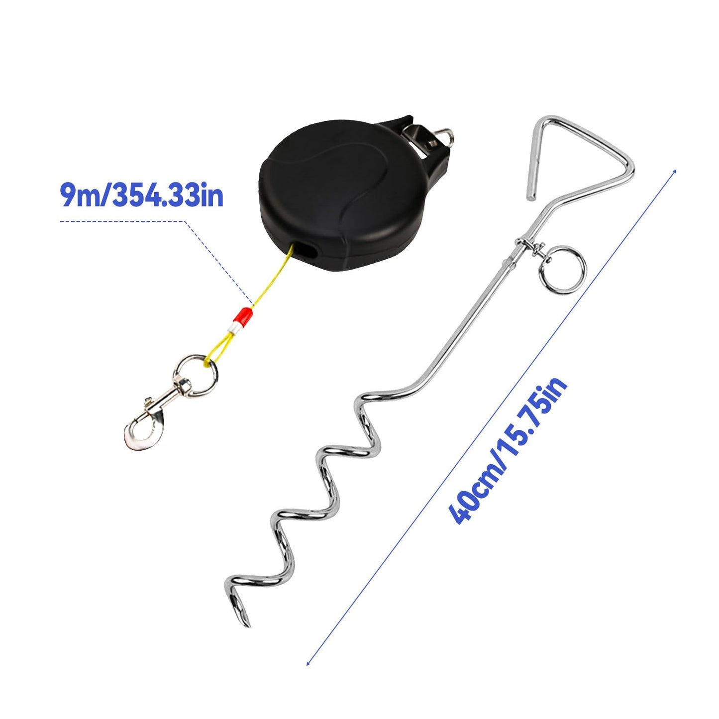 30ft Retractable Dog Tie Out Cable with Ground Pile & Steel Chain, Large Dog Leash Outdoor Dog Anchor Dog Tie Out Cable and Stake for Walking Dogs in Parks, Camping on Leash