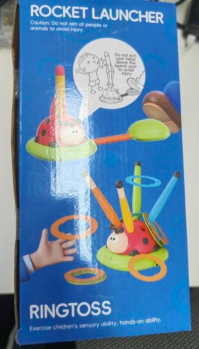 3 in 1 Children's Sports Set, Musical Jump, Toss Ring Game Toys, Stomping Launch Rocket Launcher for Kids, Sports Outdoors Toy for Ages 5-7 with Remote Control Outside Toys for Kids Ages 3 4 5 6 7 8 9