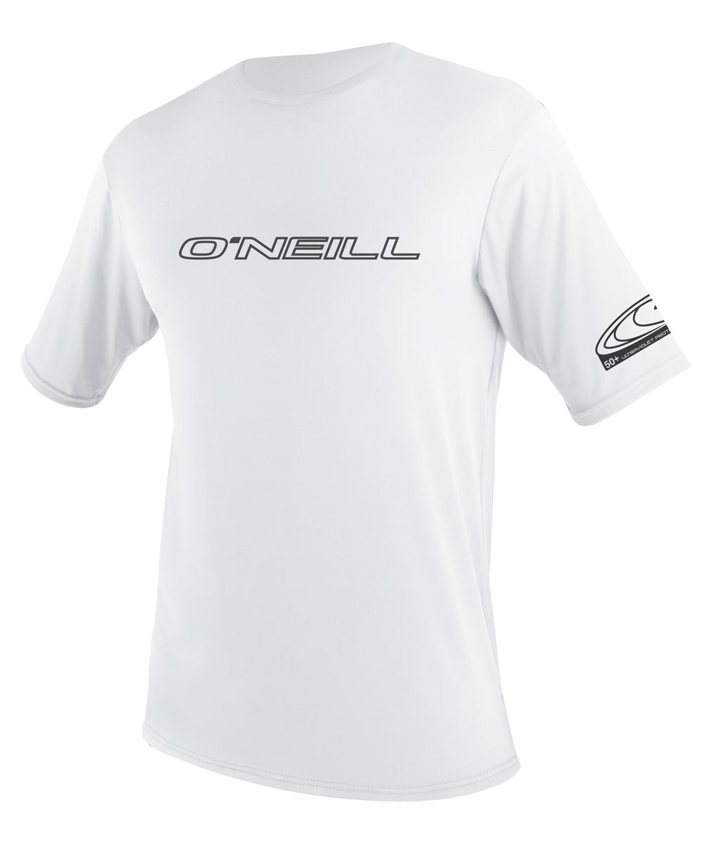 O'Neill Wetsuits UV Sun Protection Mens Basic Skins Tee Sun Shirt Rash Guard, White, Large