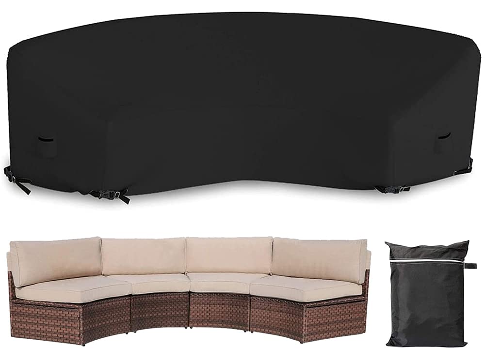 Patio Sectional Curved Sofa Protector Cover Skyour Waterproof Heavy Duty 420D Oxford Outdoor Sectional Curved Couch Sofa Covers Black (M: 120.08x38.98x35.83in)