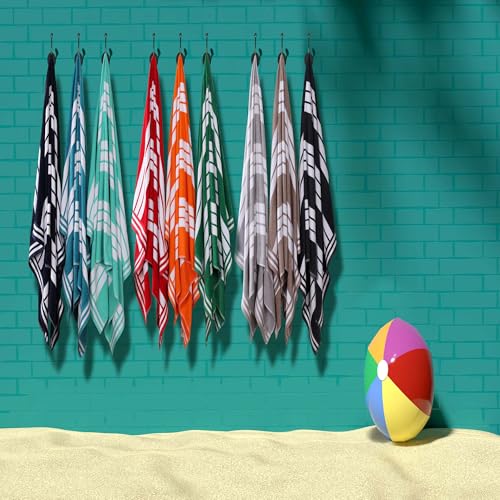 Superior Collection Luxurious Jacquard Cotton Beach Towels, Oversized, Turquoise Cabana Stripes