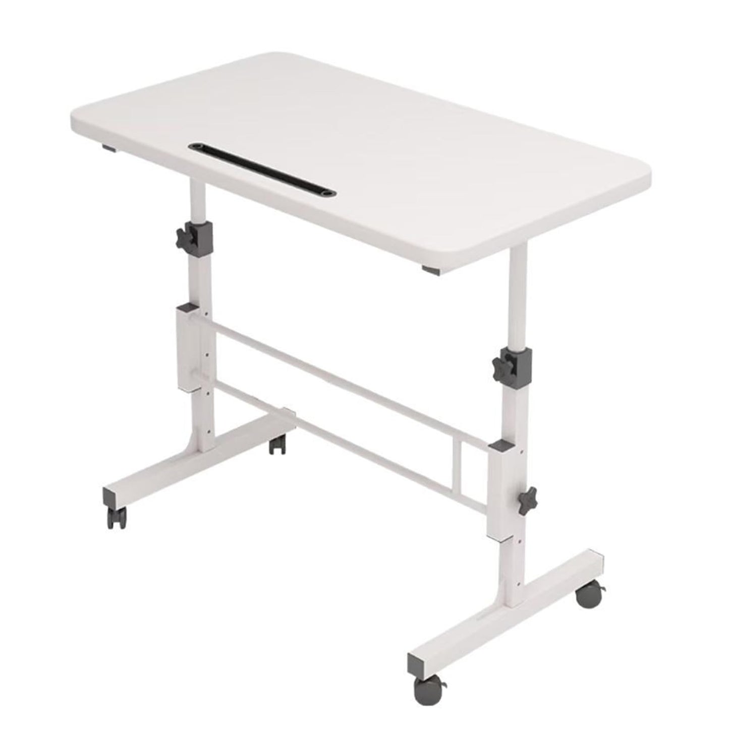 Standing Desk Adjustable Height, Mobile Sit Stand up Desk Lockable with Wheels, 32 Inch Portable Rolling Desk Small Computer Desk, Laptop Desk for Home Office Bedroom (White)