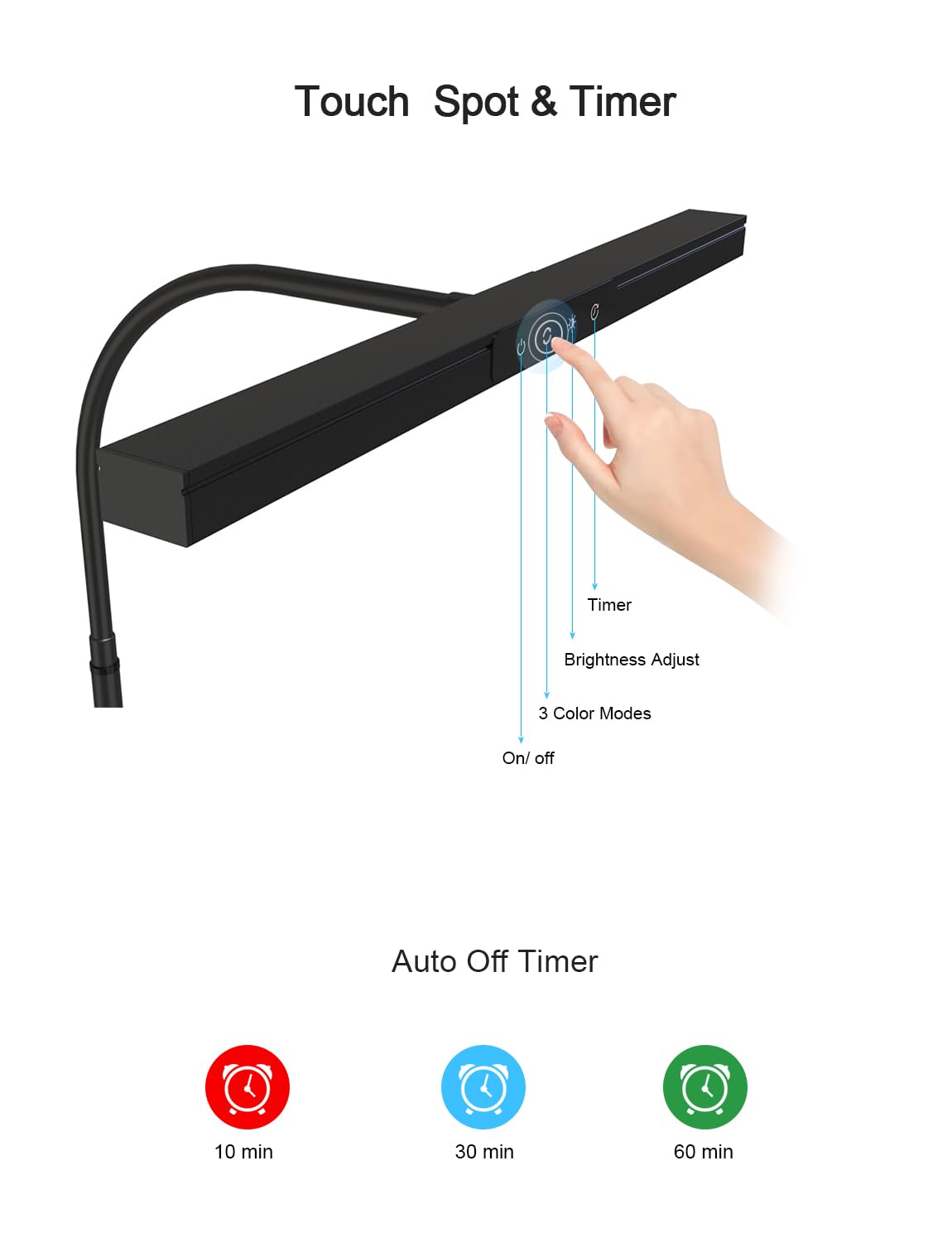 ANINO Piano Light for Upright Piano,88 Keys Full Keyboard Illumination,Gooseneck Adjustable Height&Direction,3 Light Modes Dimmable, Timer Eye Care LED Piano Lamp Music Stand Light