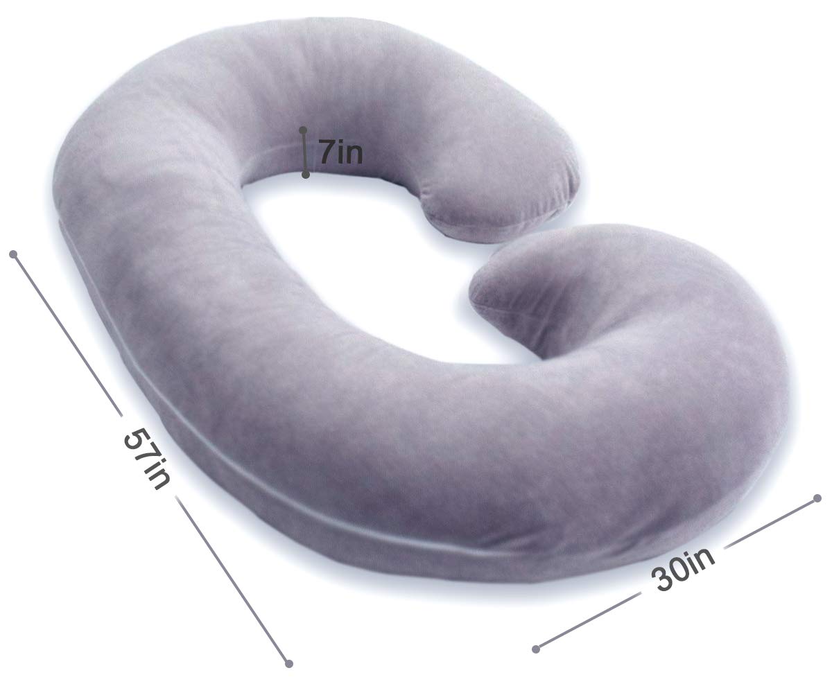 1 MIDDLE ONE Pregnancy Pillow, C Shaped Full Body Pillow for Maternity Support and Pregnant Women Sleeping with Velvet Cover (Dark Grey)