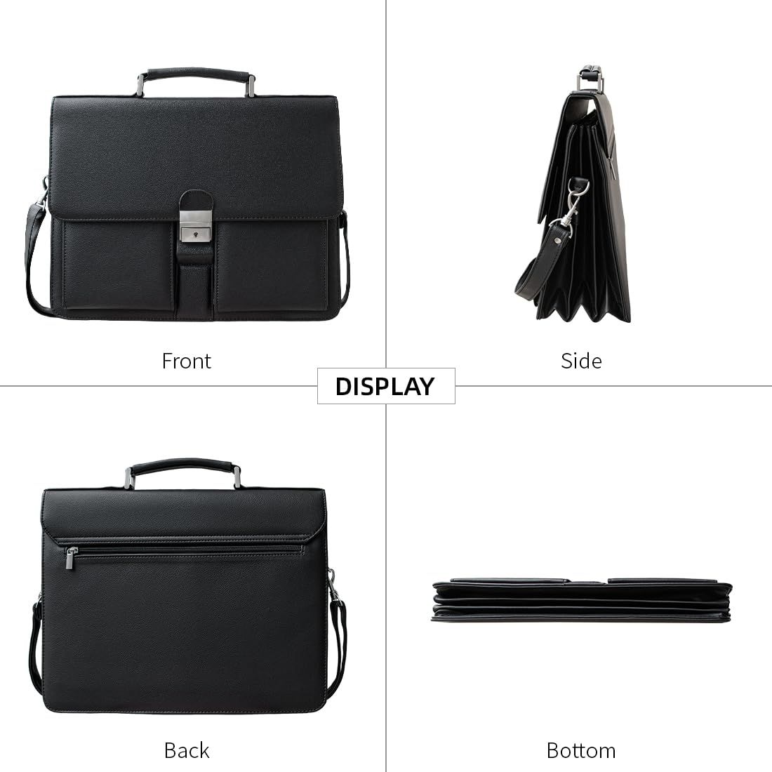 Mens Leather Briefcases Office Attorney Attache Case Ideal Gift Messenger Bag w/Padded Compartment for 14" Laptop, Black