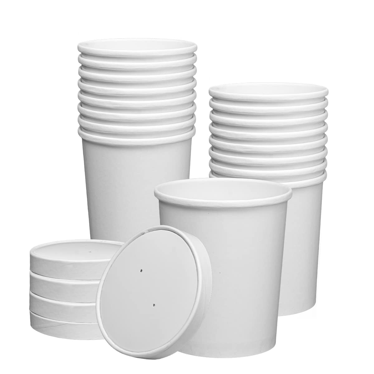 Gusto [32 oz. - 25 Count] White Paper Food Containers with Vented Lids - to Go Hot Soup Bowls, Disposable Ice Cream Cups, Ideal for Hot and Cold Foods - Formerly Comfy Package