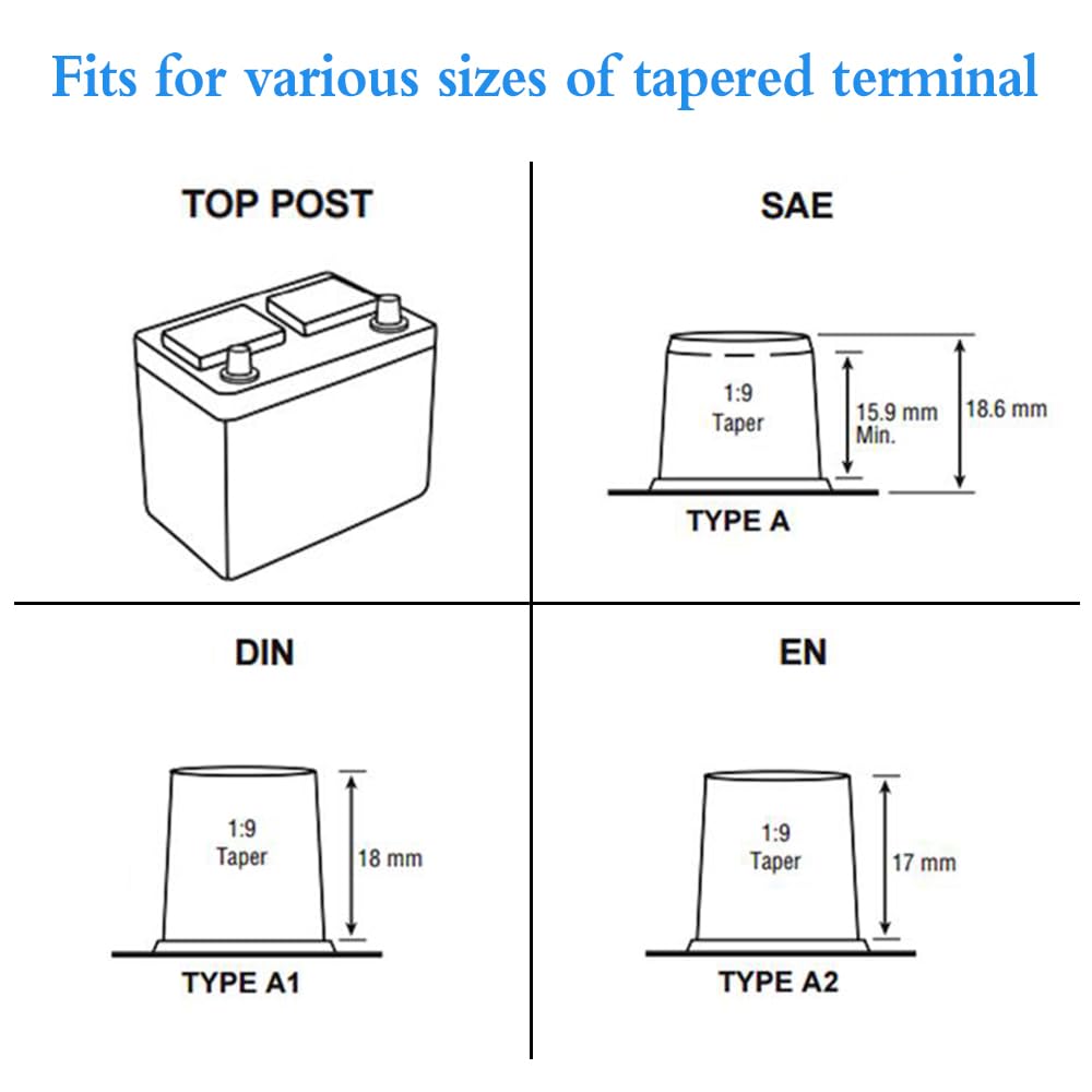 Vgate 8-Way Lead Acid Battery Car Terminal Connector, AGM Post Terminal Ends, 8AWG up to 4/0(XL) AWG Gauge, Positive & Negative for SAE/DIN/EN Tapered Top Post