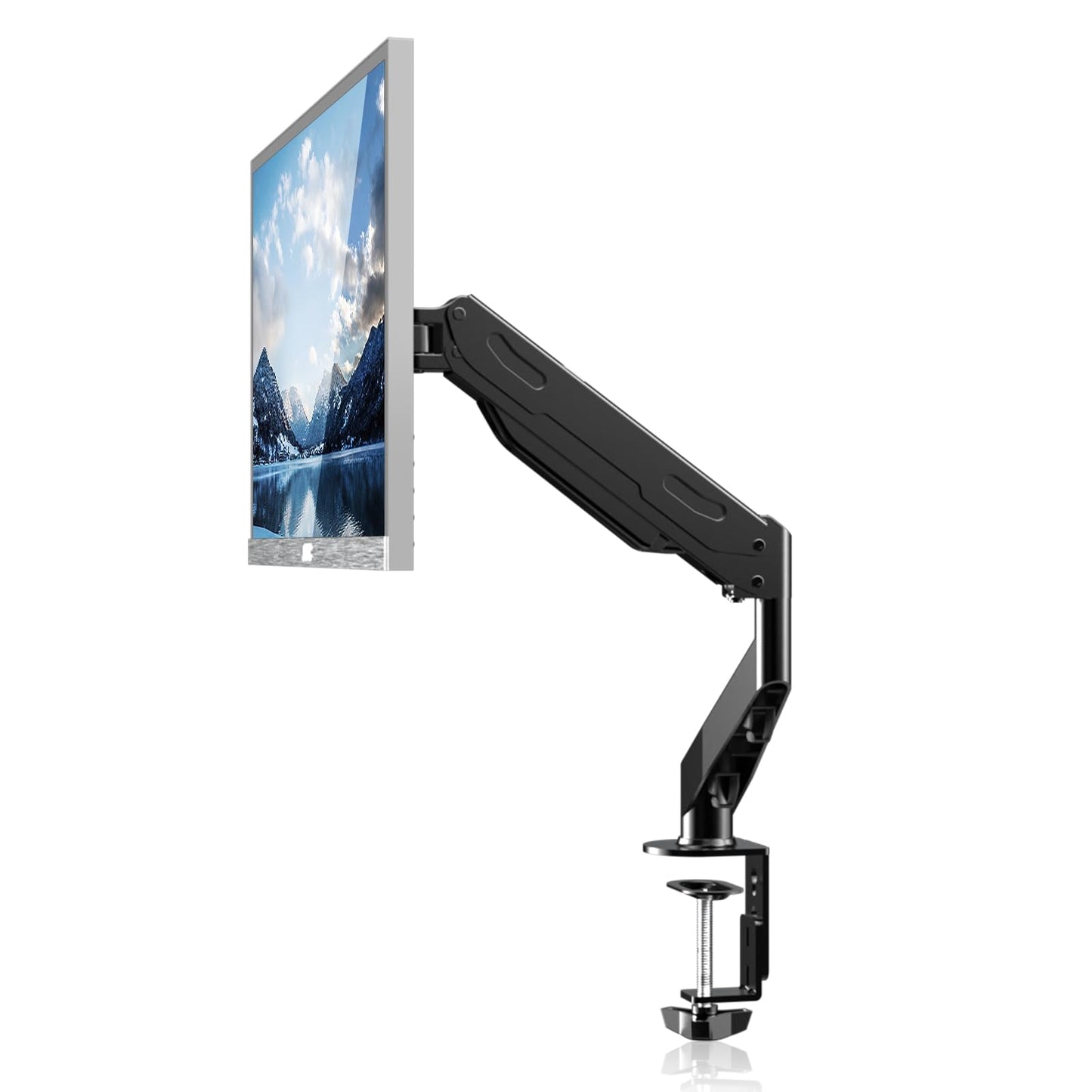Gas Spring Monitor Arm 32 Inch,Adjustable Single Monitor Desk Mount with Swivel/Tilt/Rotation,Computer Monitors Stand Holder with Clamp/Grommet Mounting Base, VESA Mount Bracket