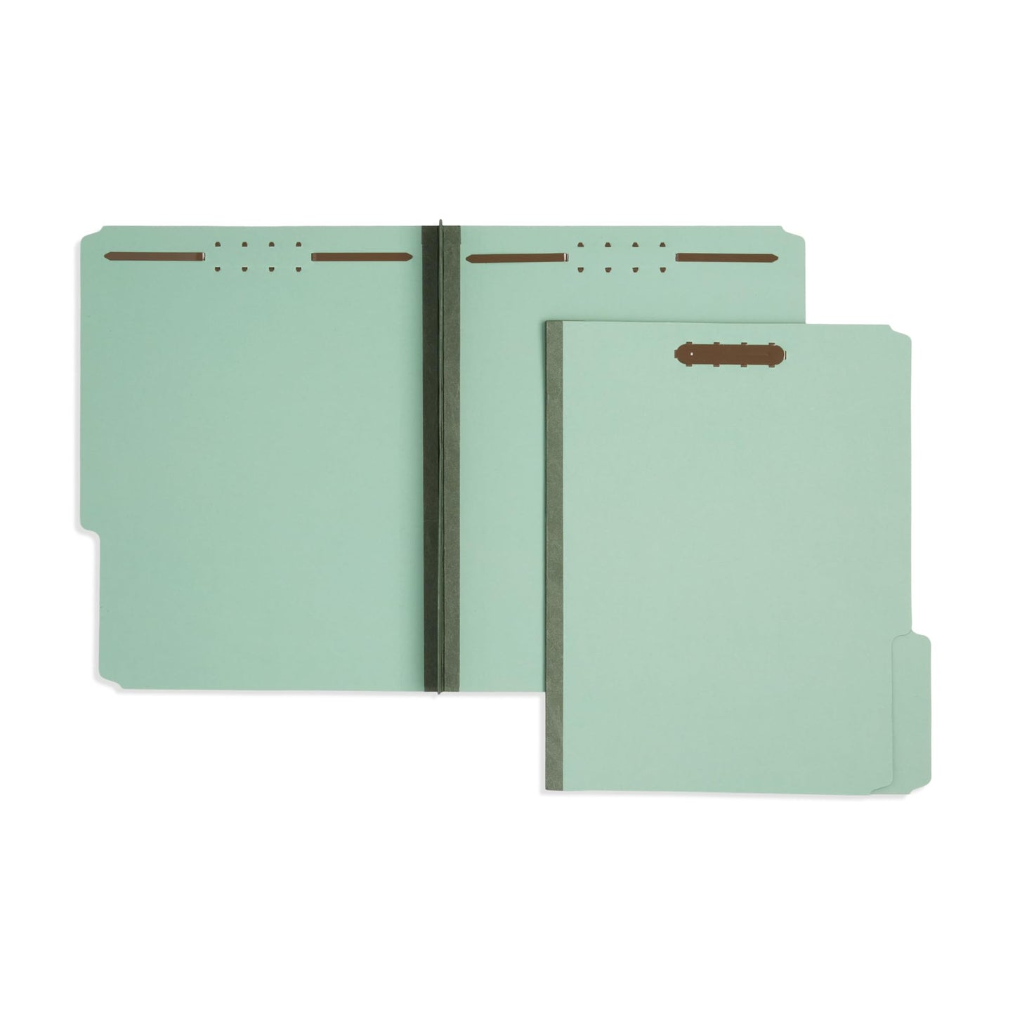 Pressboard Fastener Folder, Bonded Fastener, 2” Expansion, Gray/Green, Top Tab, 1/3 Cut, 25 Pack