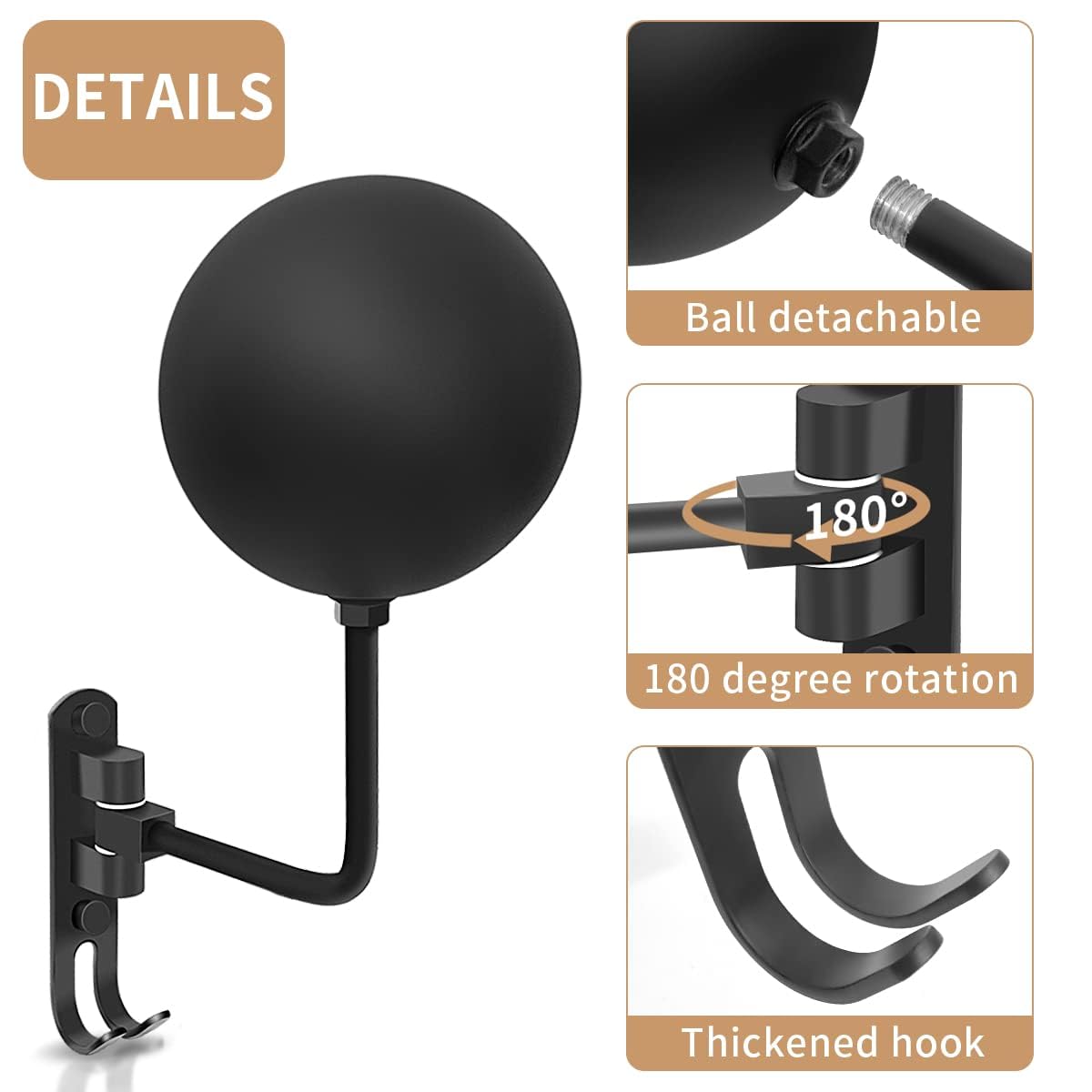 VUAOHIY Helmet Holder 4 Pack, Motorcycle Helmet Rack Helmet Stand Wall Mount 180° Rotation Helmet Hanger with 2 Hook for Caps, Coat, Hats, Motorcycle Accessories