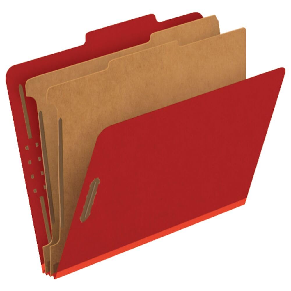 Pendaflex File Folders, Classification Organizer with Fasteners, Letter Size, 2 Dividers, Bright Red, Holds Multiple Sections, Durable Pressboard, 10-Pack for Office or Project Filing