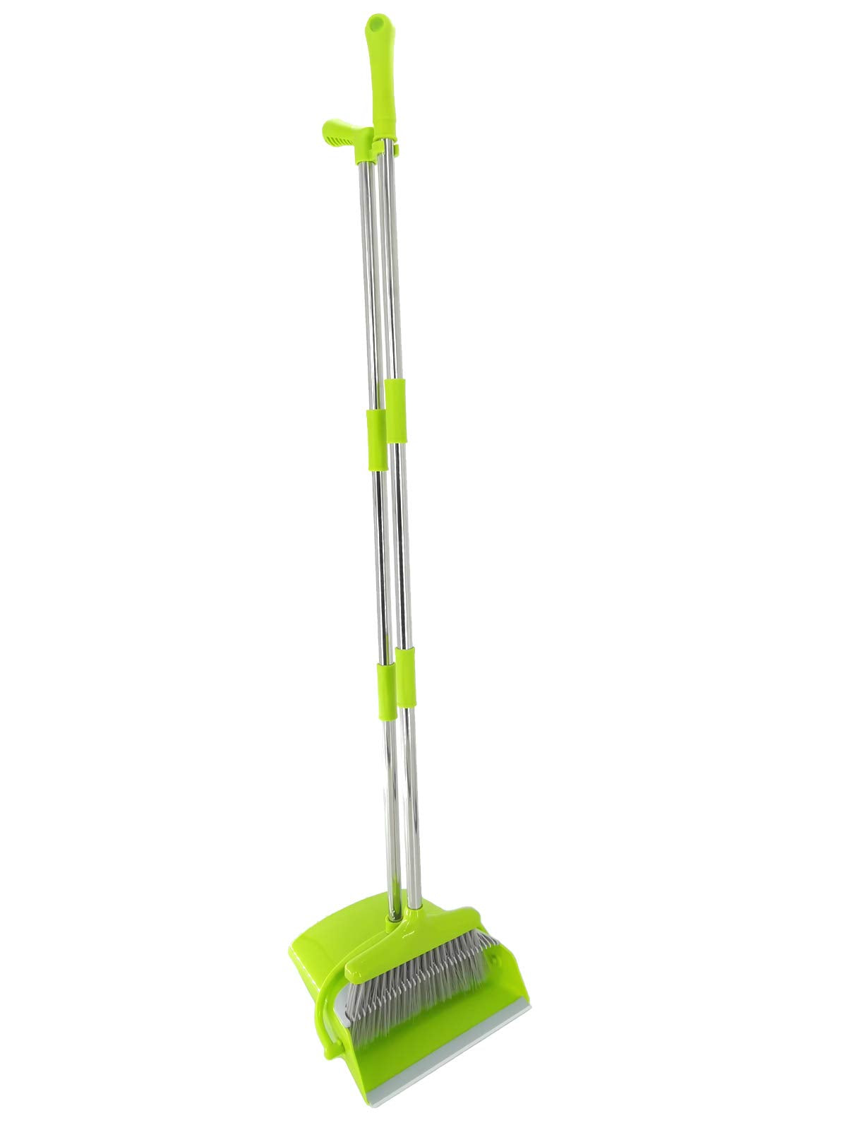 Xifando Extendable Long Handle Broom and Dustpan Set, Stainless Lightweight Upright Standing Broom and Dustpan Combo for Kitchen Lobby Office Living Room Household Indoor or Outside (Green)