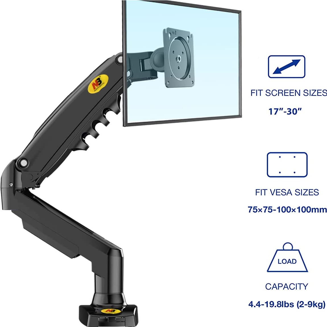 NB AV Mount Monitor Desk Mount Stand Full Motion Swivel Monitor Arm with Gas Spring for 17-30''Monitors(Within 4.4lbs to 19.8lbs) Computer Monitor Stand ZZ-F80-B