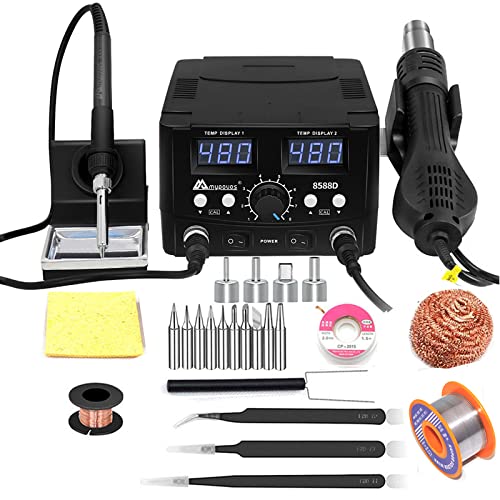 2 in 1 750W LED Digital Soldering Station Hot Air Gun Rework Station Electric Soldering Iron for Phone PCB IC SMD BGA Welding Set 110V