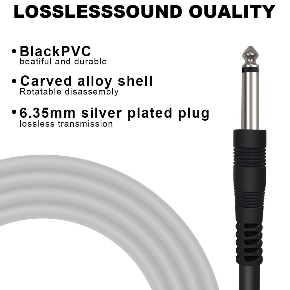 HixYaxi USB Guitar Cable for Instruments Recording 10FT USB-A to 6.35mm 1/4 TS Gold-Plated Cable Audio Adapter for Eletronic Guitar, Bass, Piano Recording Compatible with PC, Mac etc. - 10FT/3.1M