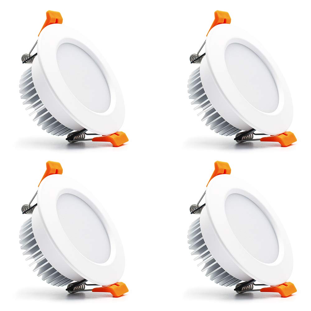 3 inch Dimmable LED Recessed Lighting, 7W Retrofit Downlight, 3000K Warm White, CRI 80 with LED Driver, as AC 110V Ceiling Light Fixture for Living Room, Kitchen, Bedroom, Hallway, 4 Pack