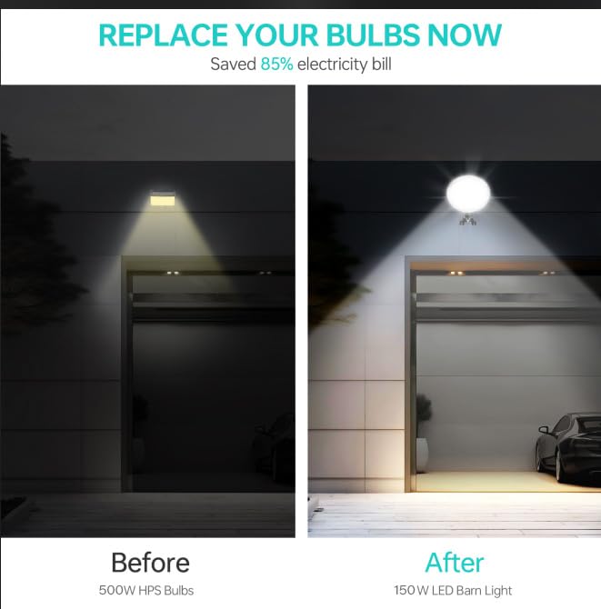 LED Barn Light, 150W Dusk to Dawn LED Outdoor Light with 20000LM 6500K Daylight, IP66 Waterproof Security Exterior Street Light with 150°Adjustable Angle, Ultra-Bright & Easy to Install