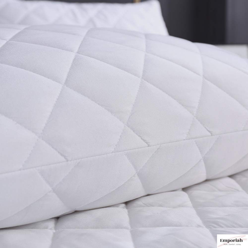 Emporiah Waterproof Quilted Pillow Protector Pad, Super Soft, Breathable and Noiseless, Zippered - Set of 2 Pillow Covers