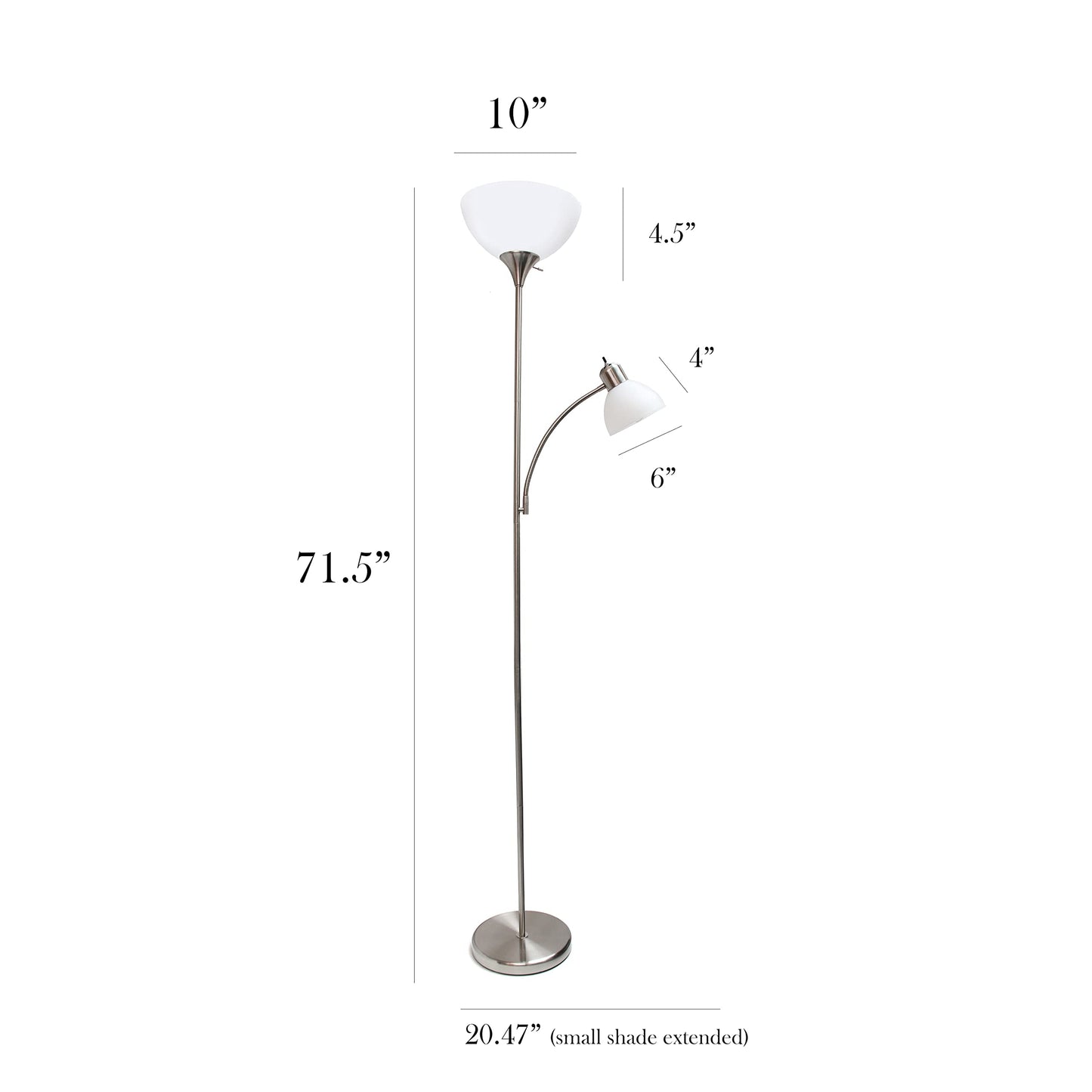 Simple Designs Home LF2000-BSN Floor Lamp with Reading Light, Brushed Nickel, 20.47 x 20.47 x 71
