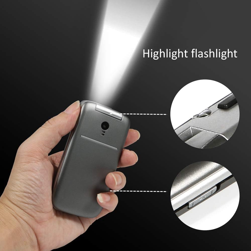 4G Foldable Mobile Phone for Seniors with SOS Button, SIM-Free Flip Phone for Elderly, Unlocked Senior Flip Basic Phone, with Charging Station, Camera, FM, Flashlight (Gray)