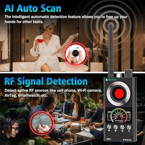 JMDHKK Hidden Camera Detector & Bug Detector – Magnetic Tracker & Wireless Signal Finder for Home, Office, Hotel, Car – Advanced Privacy Protection for Travel & Security (Black)