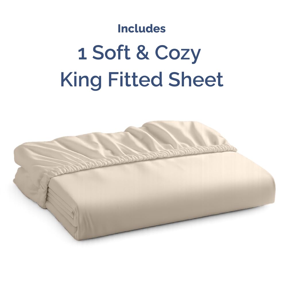King Fitted Bed Sheet - Bottom Single Fitted Sheet Only - Ultra-Soft Hotel Luxury Bedding w/ 8-16 Inch Deep Pockets - Breathable, Cooling & Wrinkle Free - Easy-Care, Fade & Shrink Resistant - Wheat