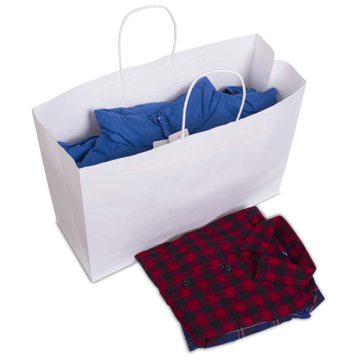 BagDream 16x6x12 Inches 50Pcs White Kraft Paper Bags with Handles Bulk Paper Gift Bags, Shopping Bags, Grocery Bags, Mechandise Bags, Party Bags, 100% Recyclable Large Paper Bags