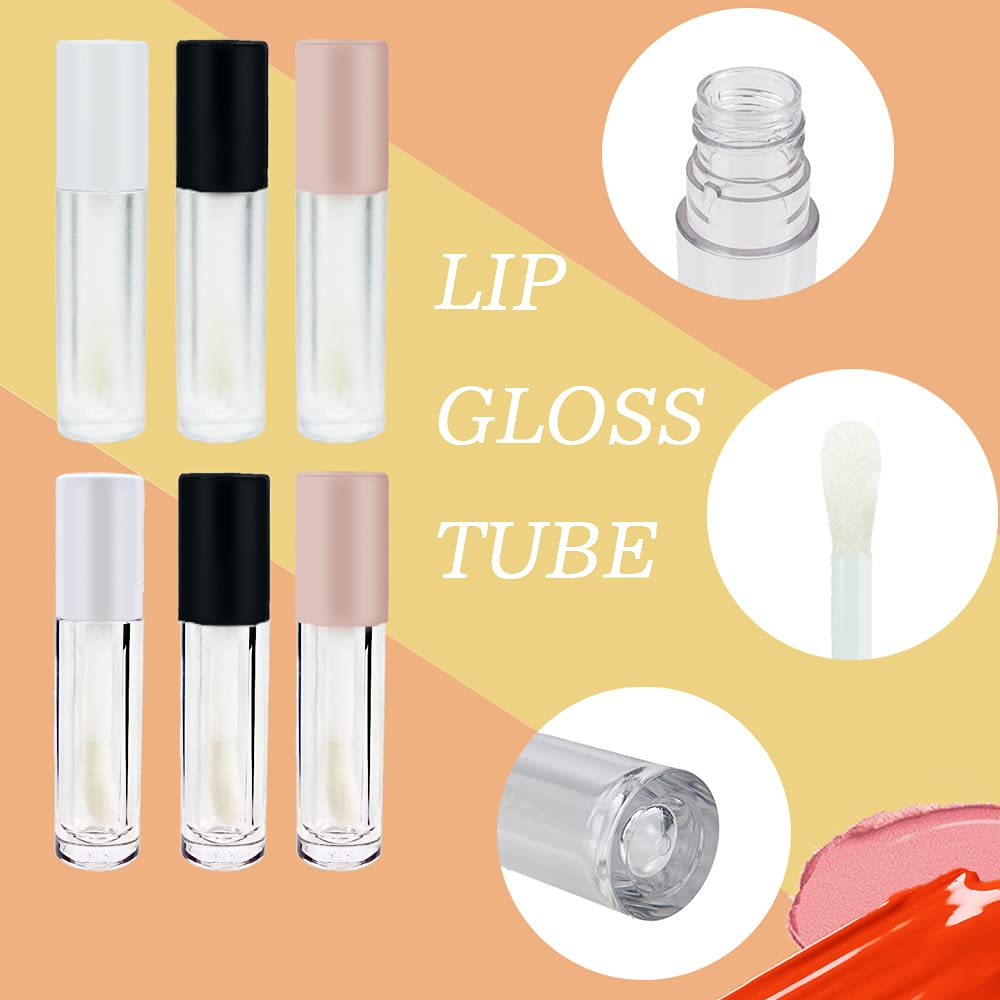 COSIDEA 24 pcs 5ml Empty Big Brush Lip Gloss Tube with Stopper, Big doe Foot Lipgloss Tubes