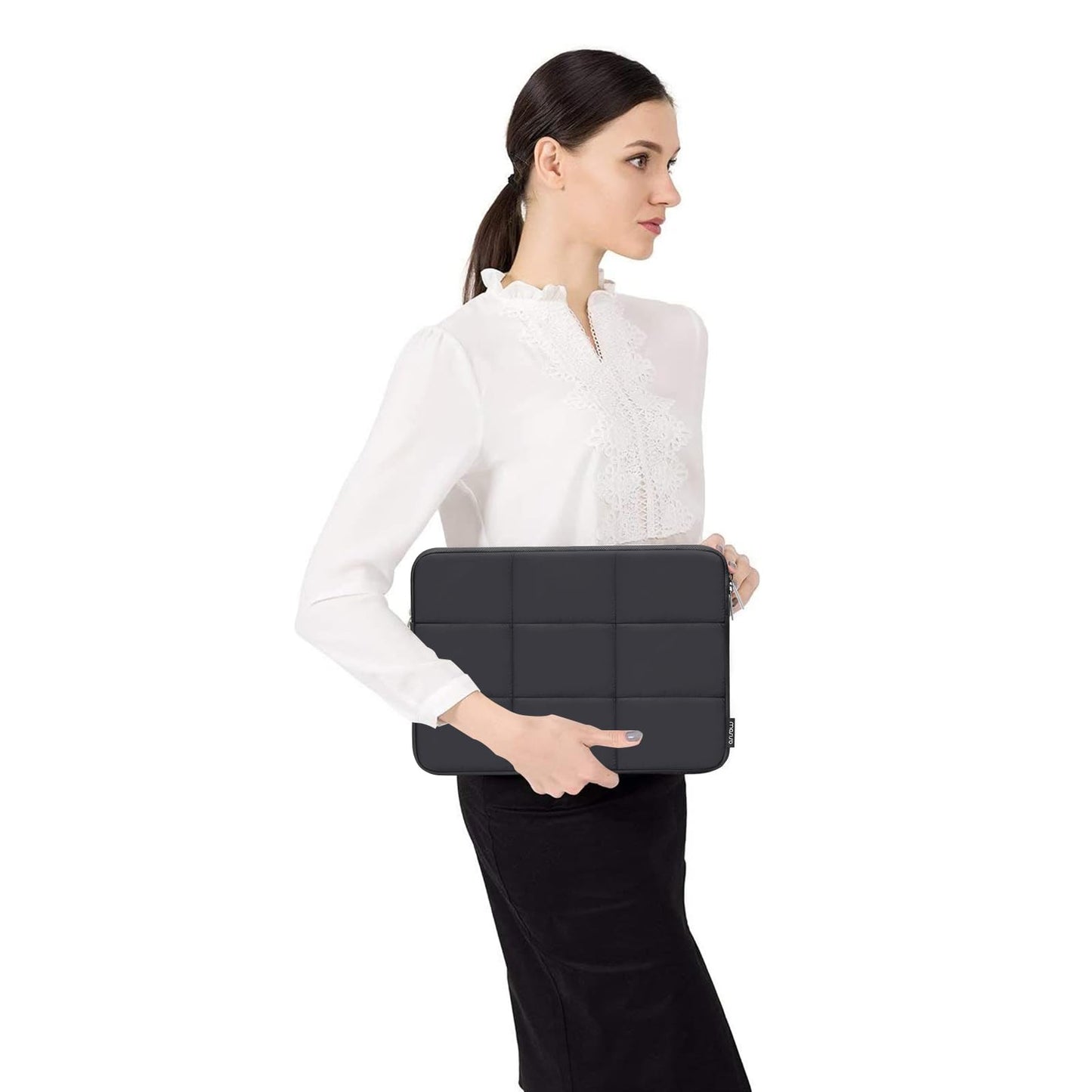 MOSISO Laptop Case 13.3 inch, 13-13.3 inch Puffy Laptop Sleeve Compatible with MacBook Air 13 13.6/Pro 13/Pro 14, HP Dell ASUS Lenovo, Rectangle Quilted Puffer Computer Bag for Women, Black