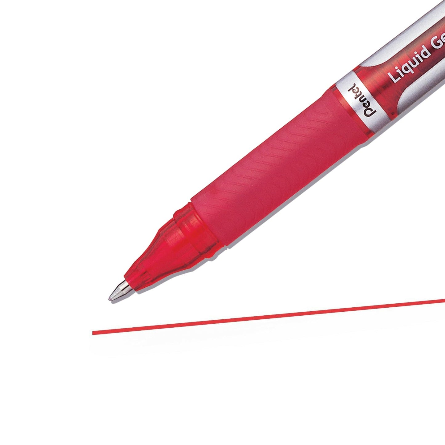 Pentel EnerGel Liquid Gel Rollerball Pen with Cap to Protect Pockets, Everyday Writing, Office Supplies, School Supplies, 0.7mm Medium Point, Silver Barrel, Red Ink, BL57-B, Box of 12